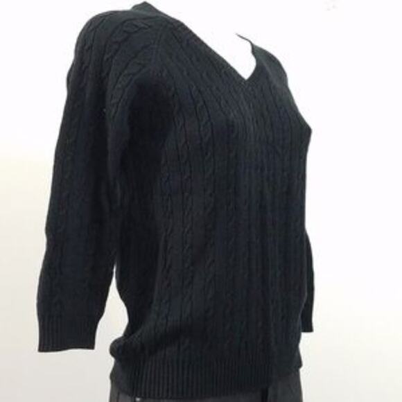 525 Black Cable Knit 3/4 Sleeve Pullover V-Neck Sweater Women's Size Medium - Picture 2 of 5
